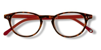 Tortoise-bril met ronde glazen en geruit bruin-oranje montuur, retro-uiterlijk.